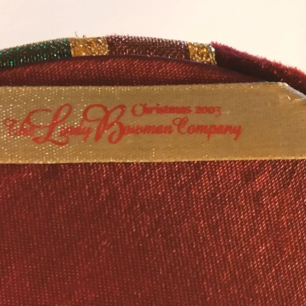 Lindy Bowman Co Red Velvet Gift Box Green Gold Ribbon Bow Lid Christmas Holiday